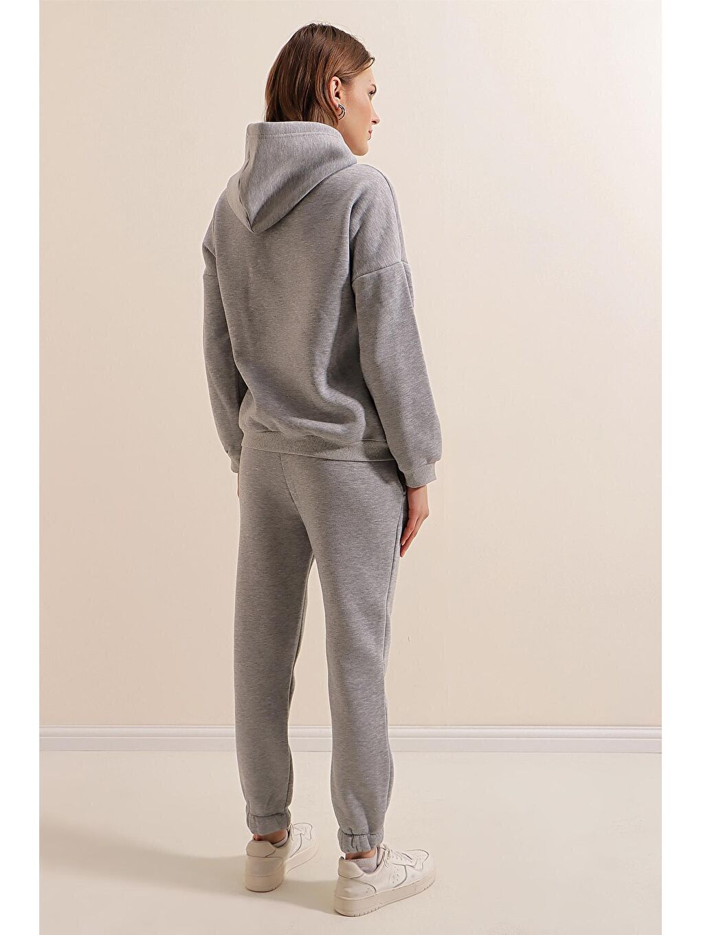 55323 Oversize Kapüşonlu 3 İplik Eşofman Takımı - Gri-6
