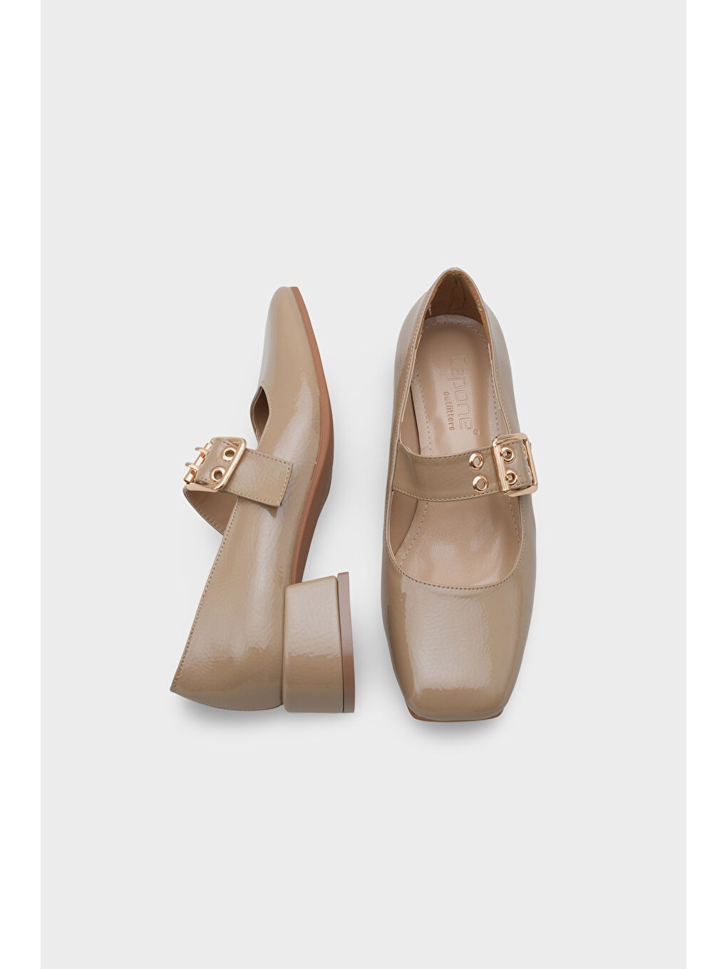 Bej Keri Küt Burunlu Kısa Topuklu Bantlı Kadın Ayakkabı-3