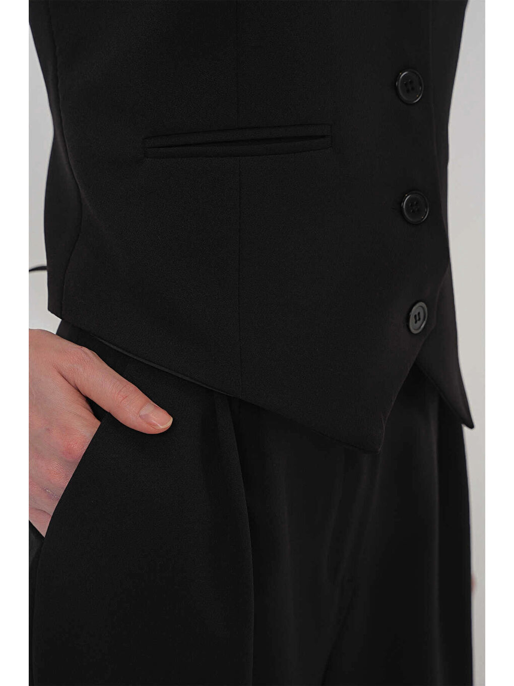 Kadın Siyah Yelek Pantolon Takım HZL25S-BD167091-2