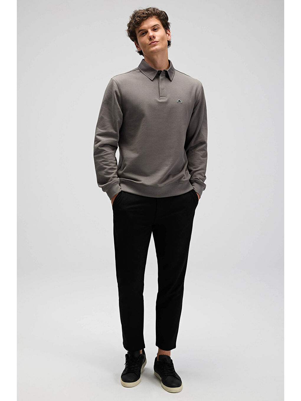 Antrasit Logolu Pamuklu Regular Fit Düğmeli Polo Yaka Sweat EM607-ANT-1