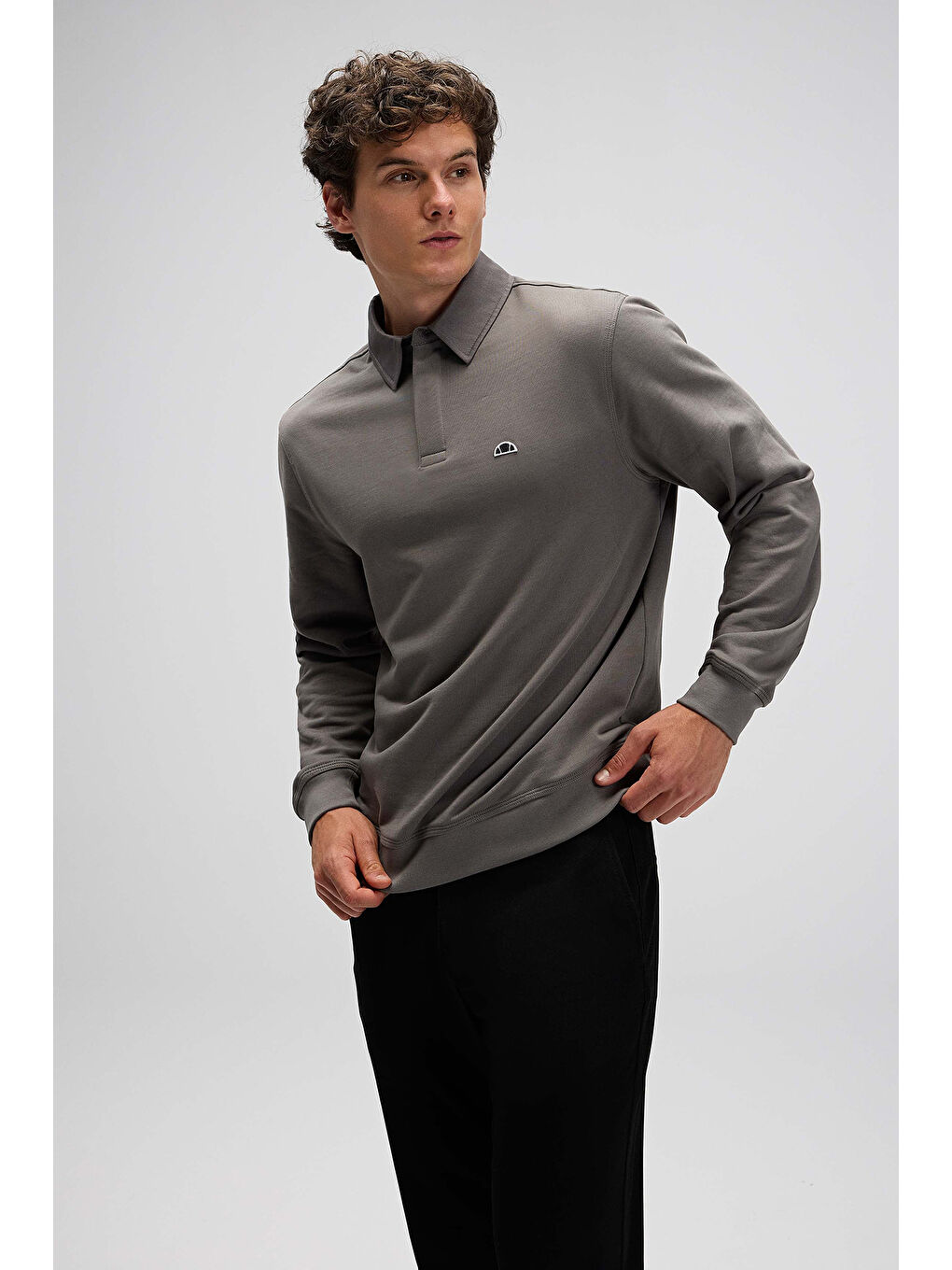 Antrasit Logolu Pamuklu Regular Fit Düğmeli Polo Yaka Sweat EM607-ANT-2