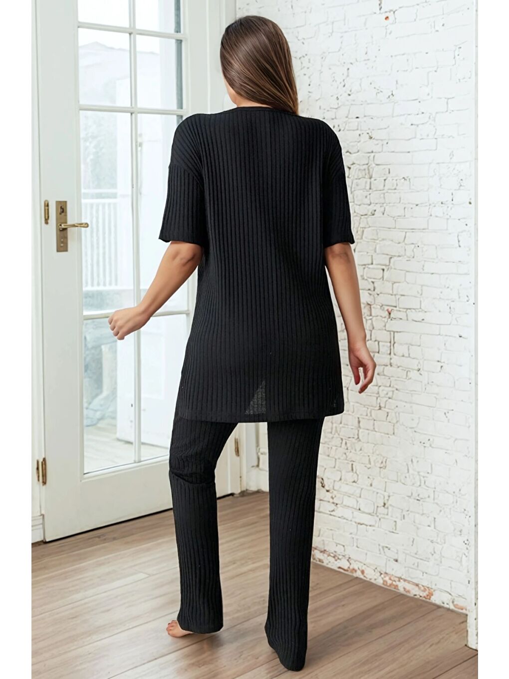 Siyah Süprem Kumaş Kısa Kol Pijama Takım-2