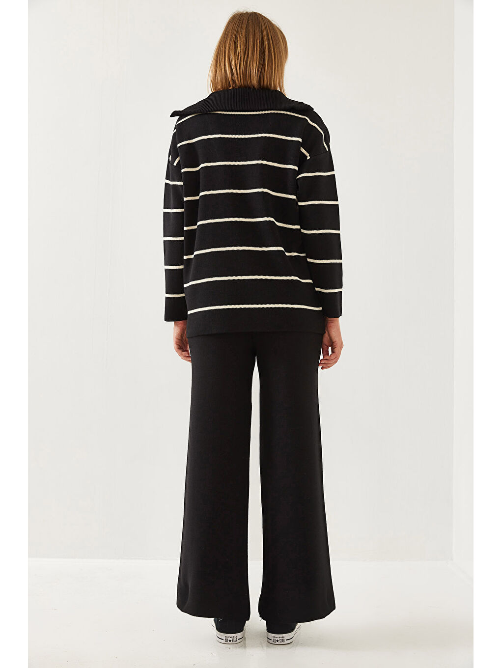 Siyah Kadın Çizgili İkili Takım-2