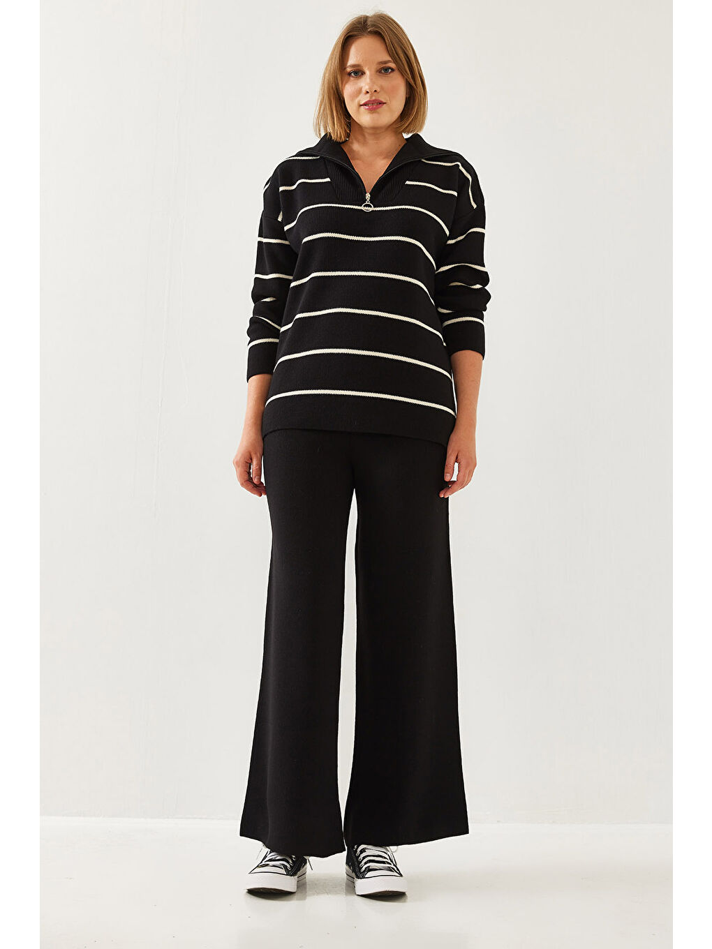 Siyah Kadın Çizgili İkili Takım-3