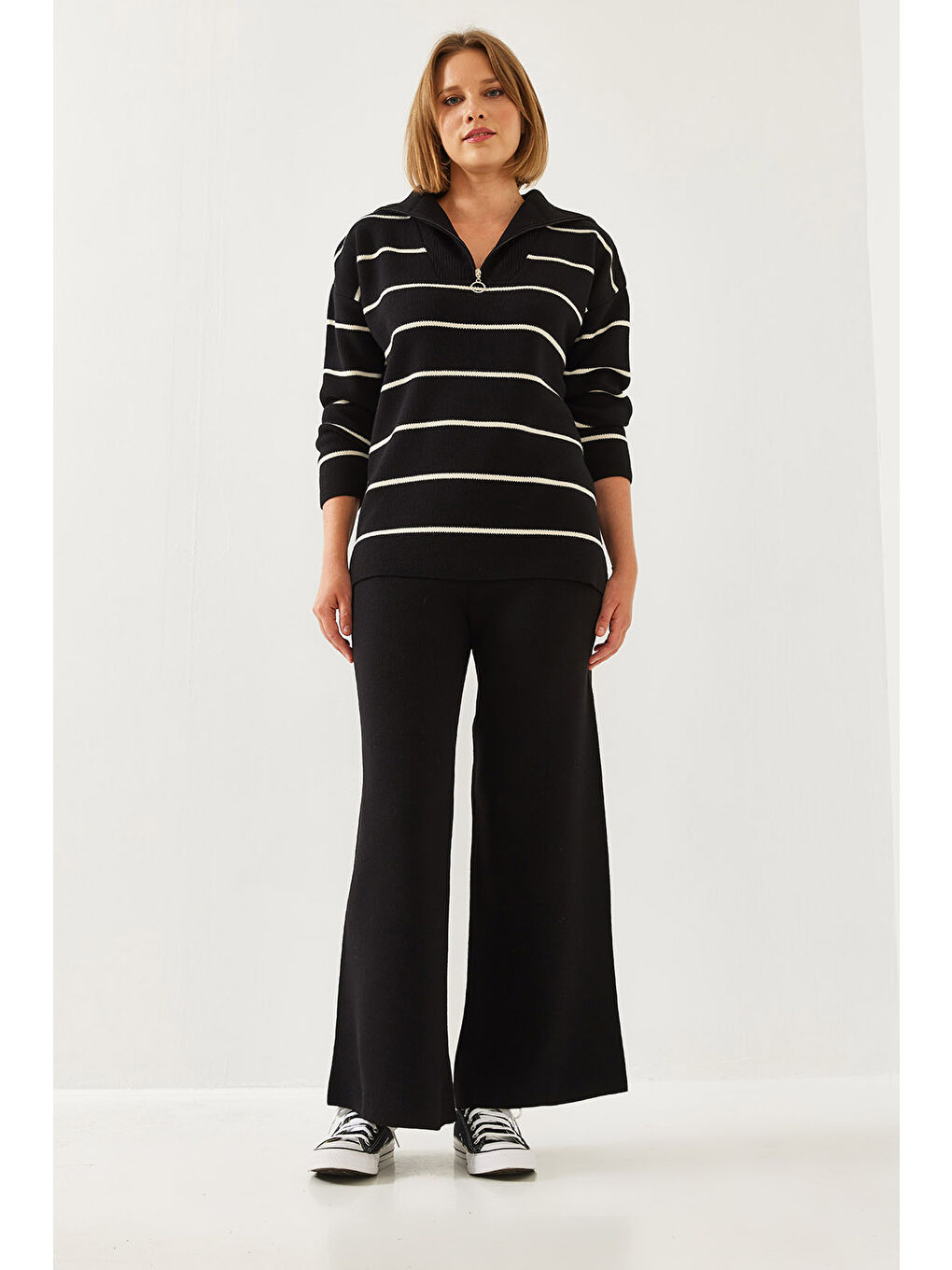 Siyah Kadın Çizgili İkili Takım-4