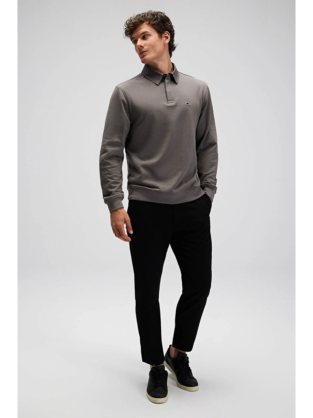 Antrasit Logolu Pamuklu Regular Fit Düğmeli Polo Yaka Sweat EM607-ANT-3