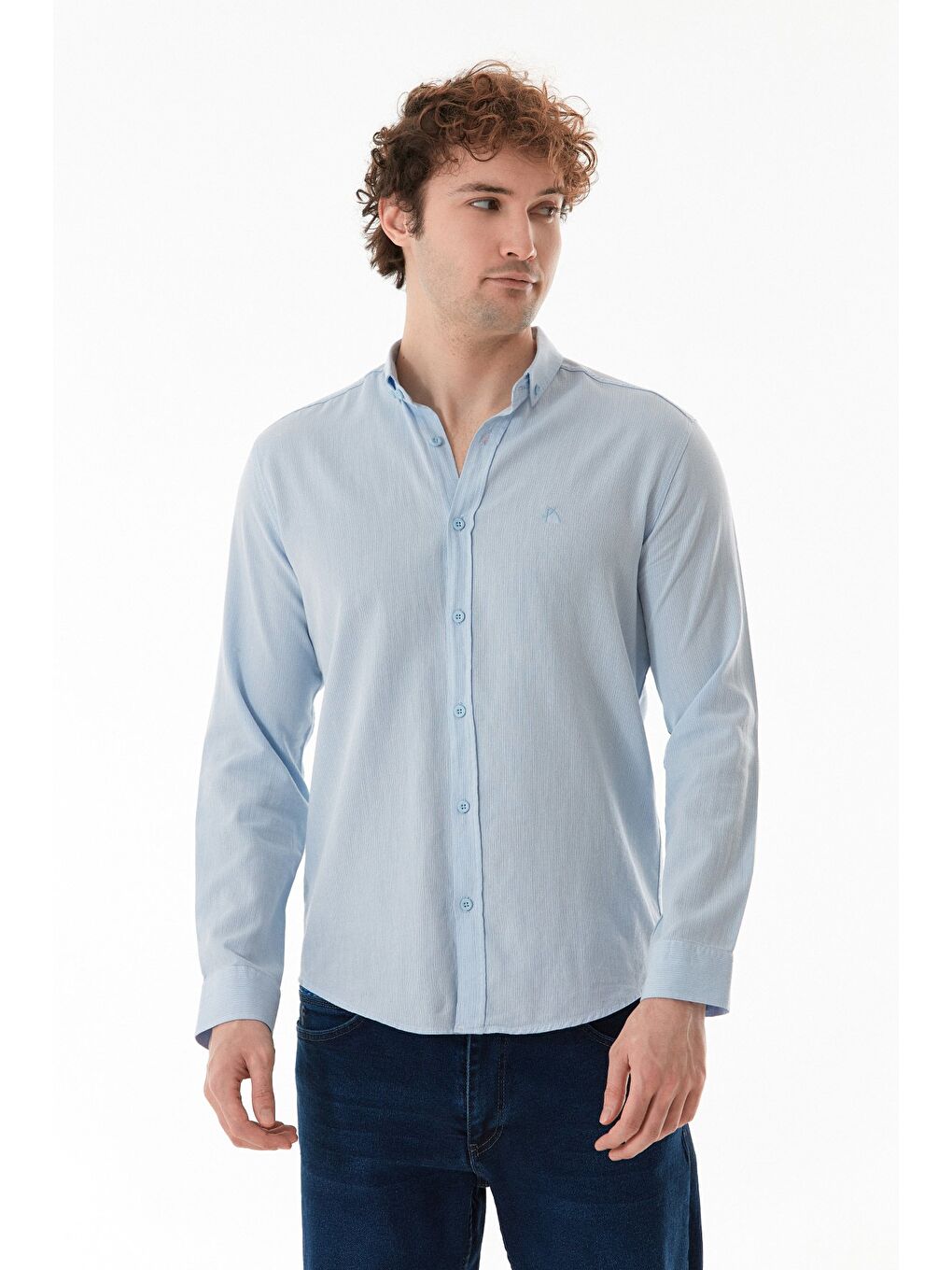 Mavi Basic Düğmeli Büyük Beden Gömlek-1