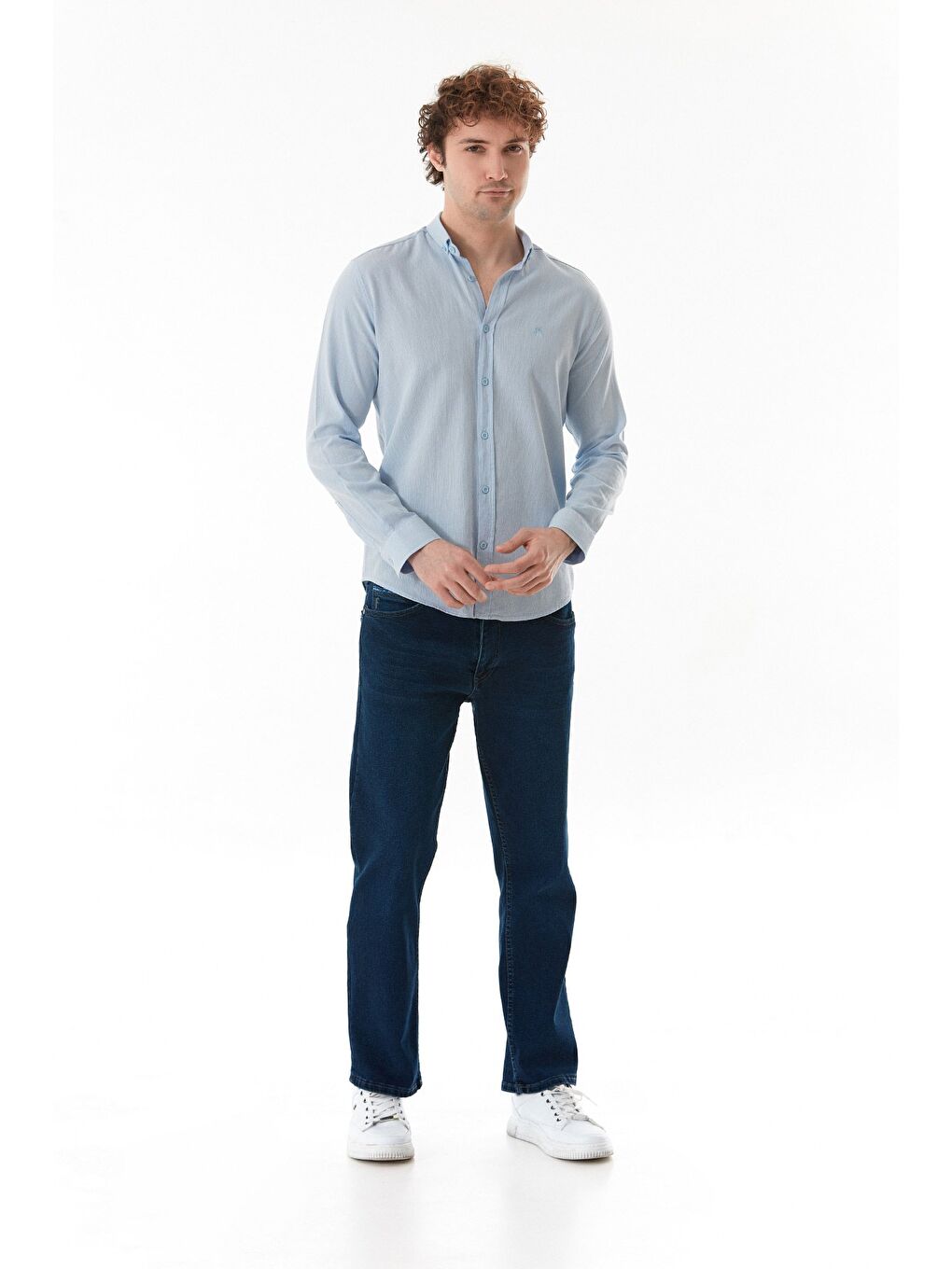 Mavi Basic Düğmeli Büyük Beden Gömlek-2