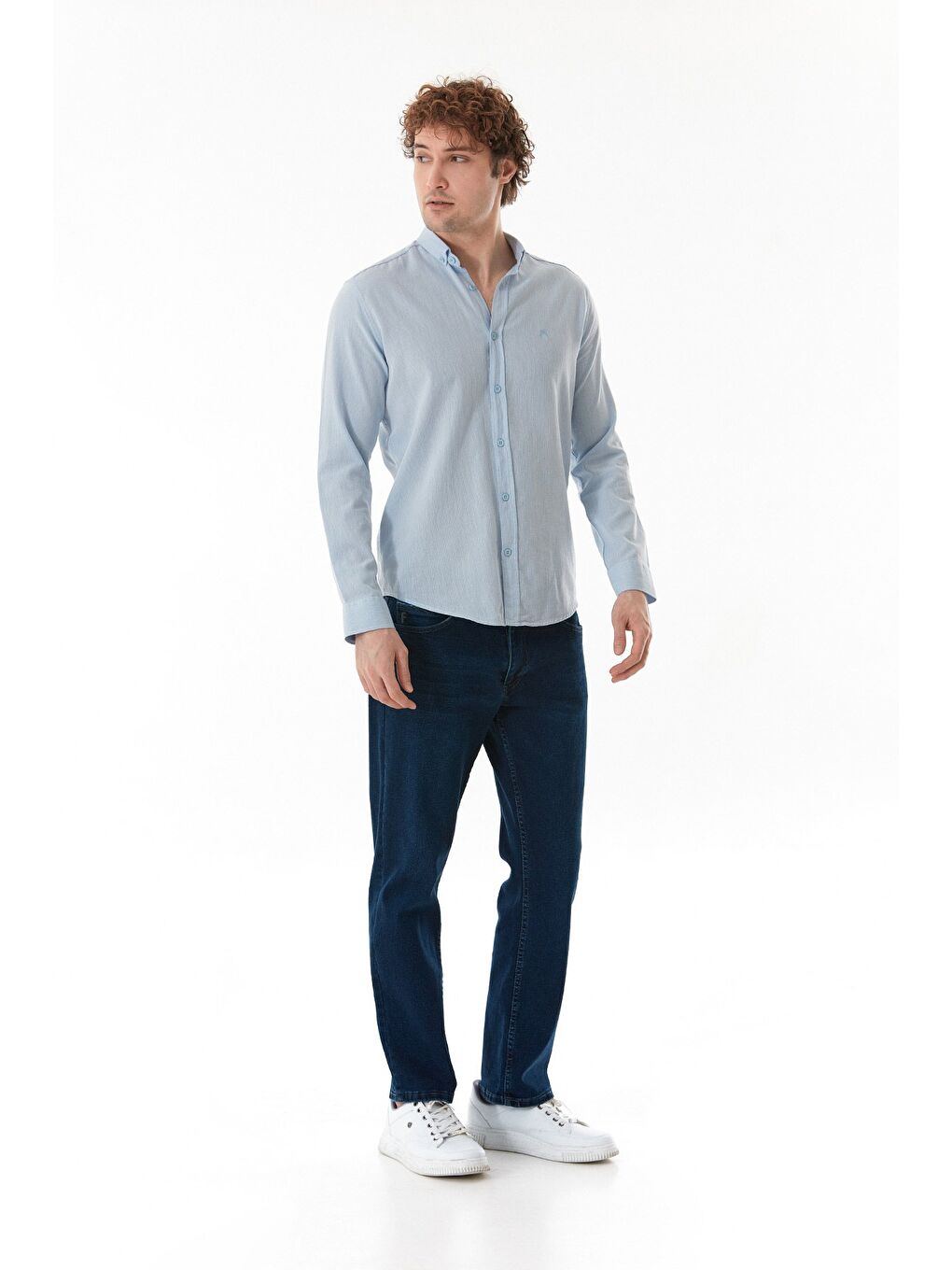 Mavi Basic Düğmeli Büyük Beden Gömlek-3