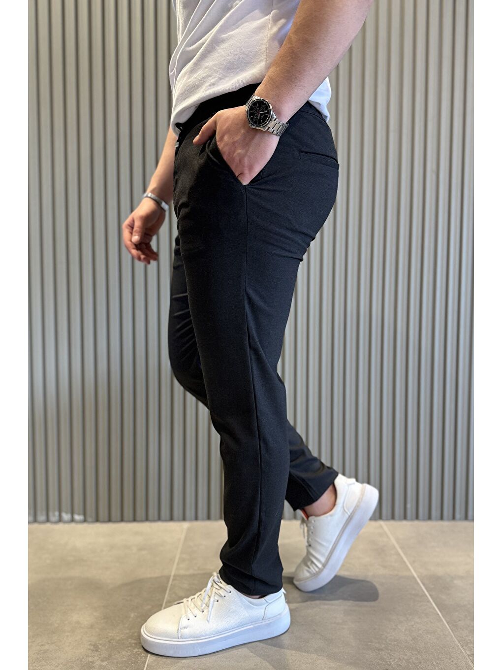 Antrasit Bel Bağcıklı Erkek Jogger Pantolon-1