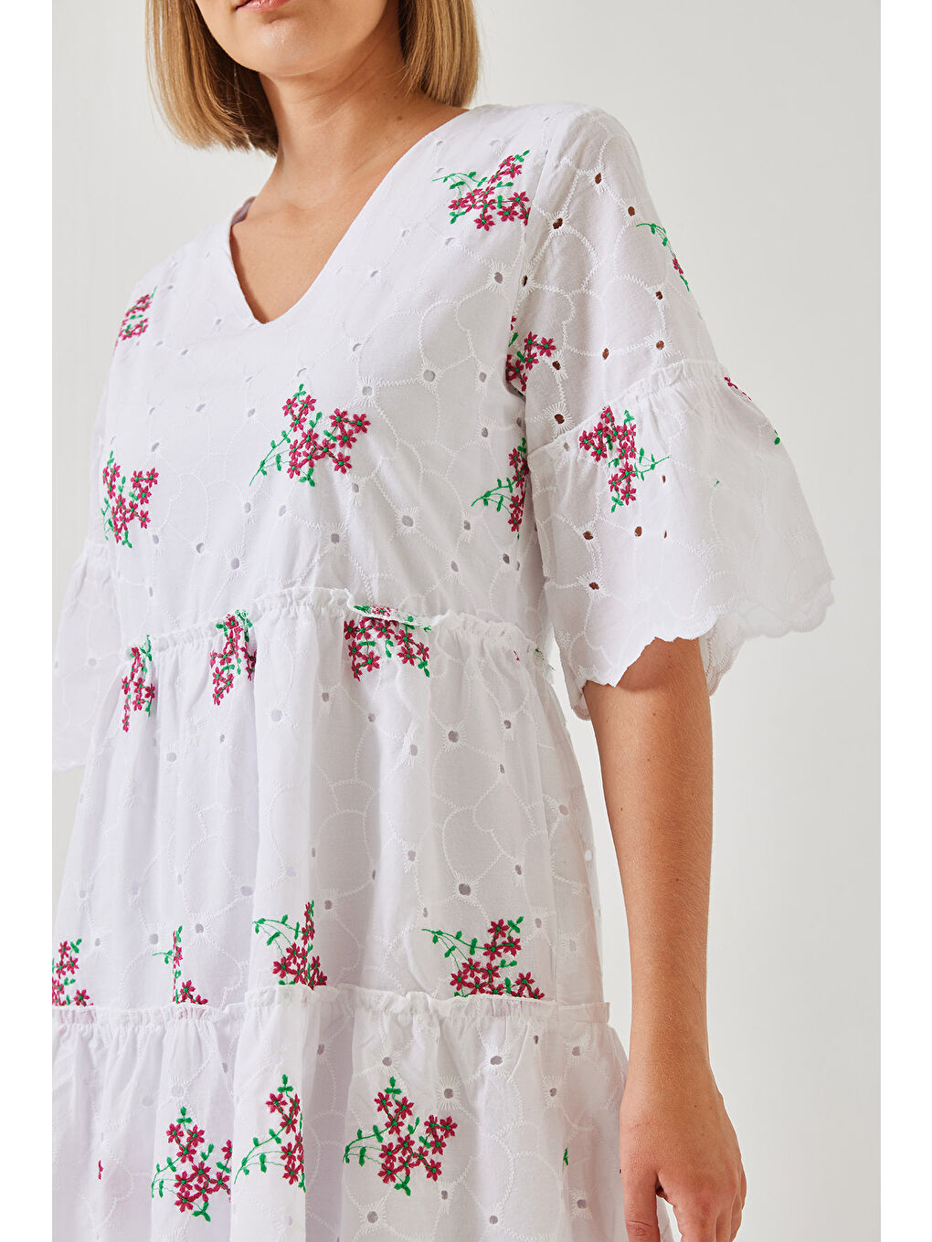 Ekru Kadın Desenli Fisto Elbise-4