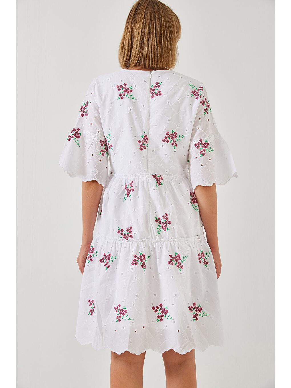 Ekru Kadın Desenli Fisto Elbise-5