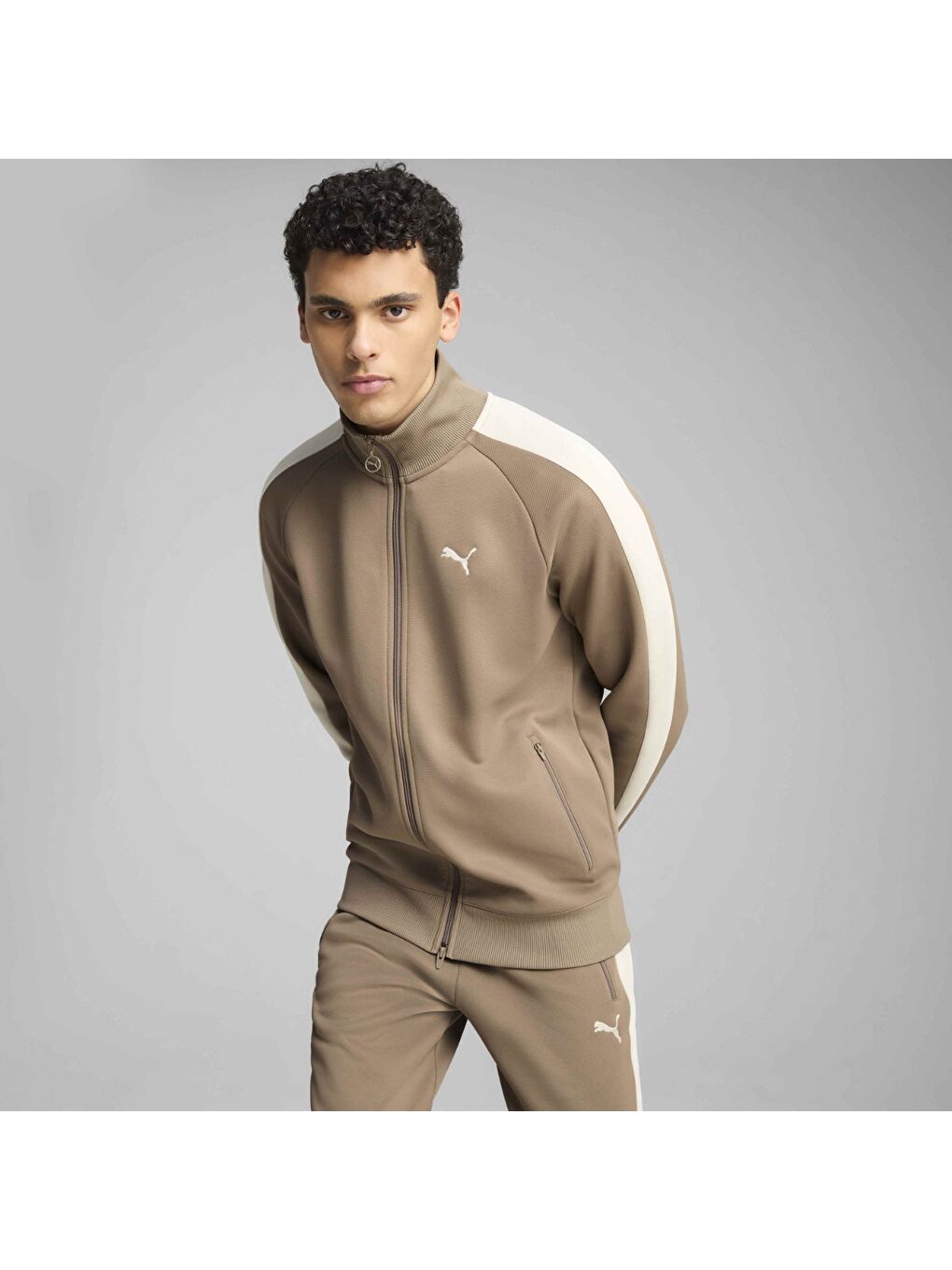 T7 Always On Erkek Bej Dik Yaka Fermuarlı Sweatshirt