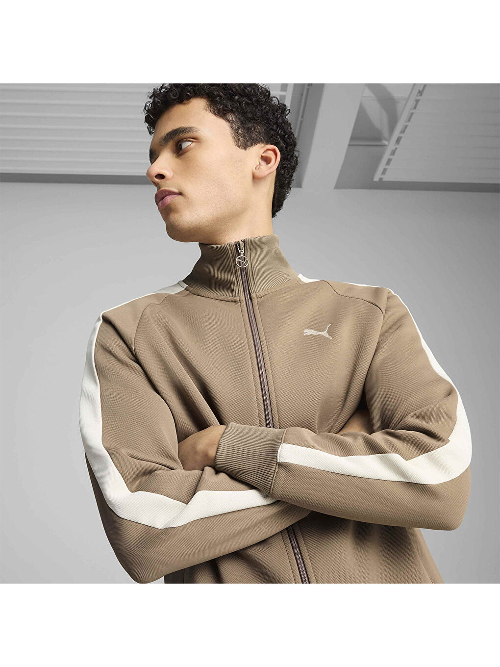 T7 Always On Erkek Bej Dik Yaka Fermuarlı Sweatshirt-2