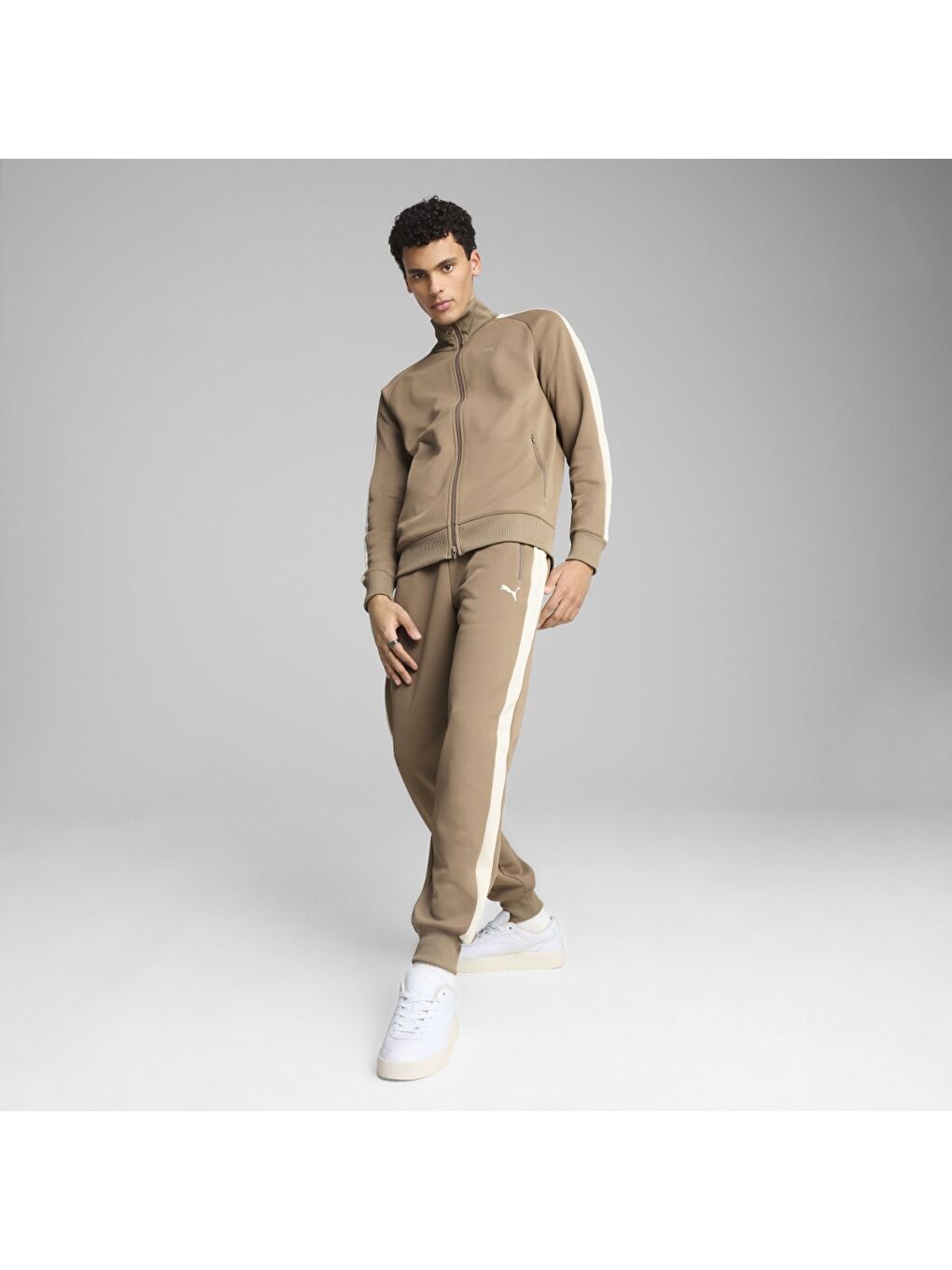 T7 Always On Erkek Bej Dik Yaka Fermuarlı Sweatshirt-3