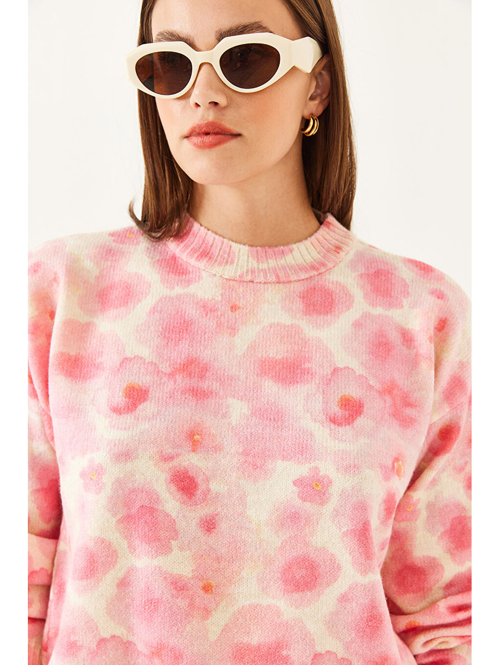 Bej Kadın Parçalı Triko Kazak-2