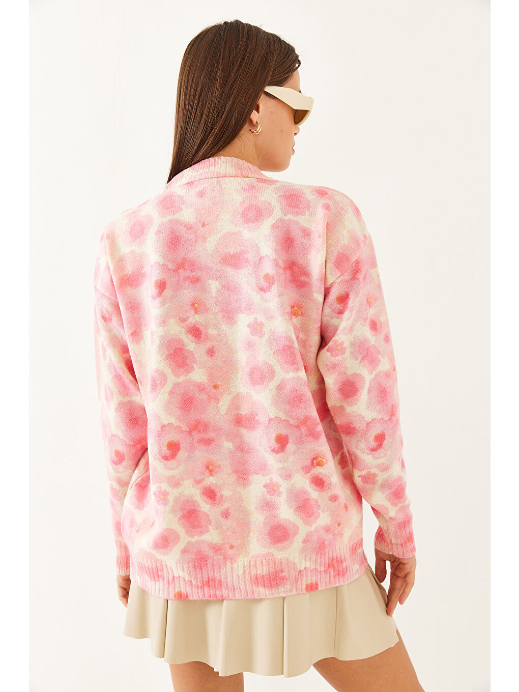 Bej Kadın Parçalı Triko Kazak-3