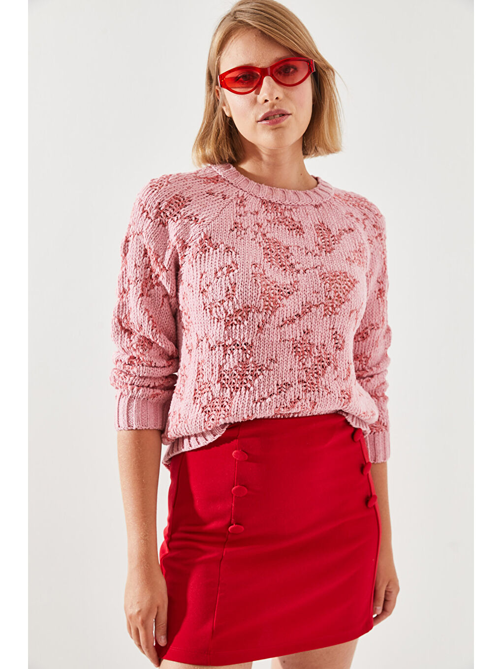 Pembe Kadın Triko Kazak-1