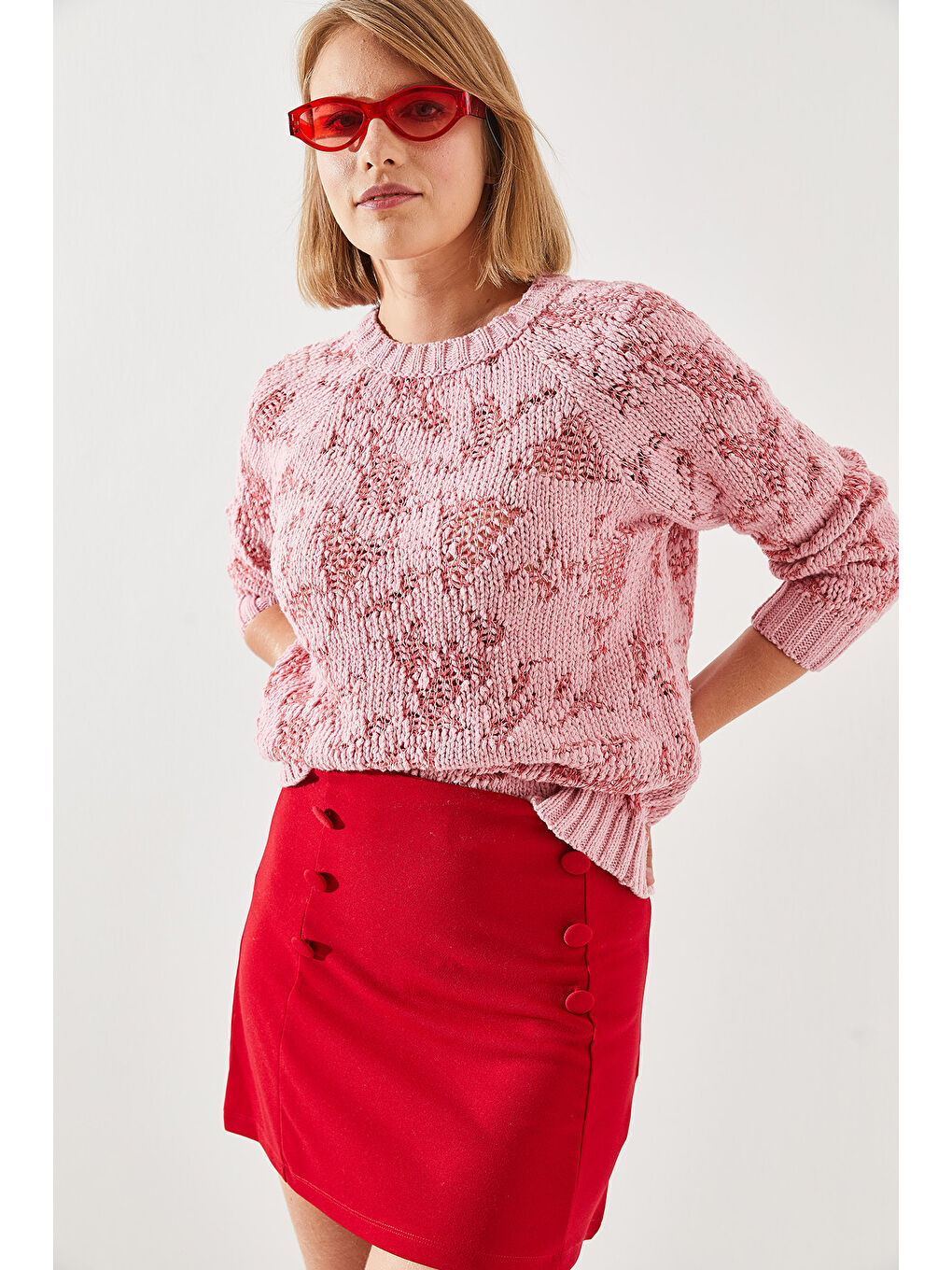 Pembe Kadın Triko Kazak-2