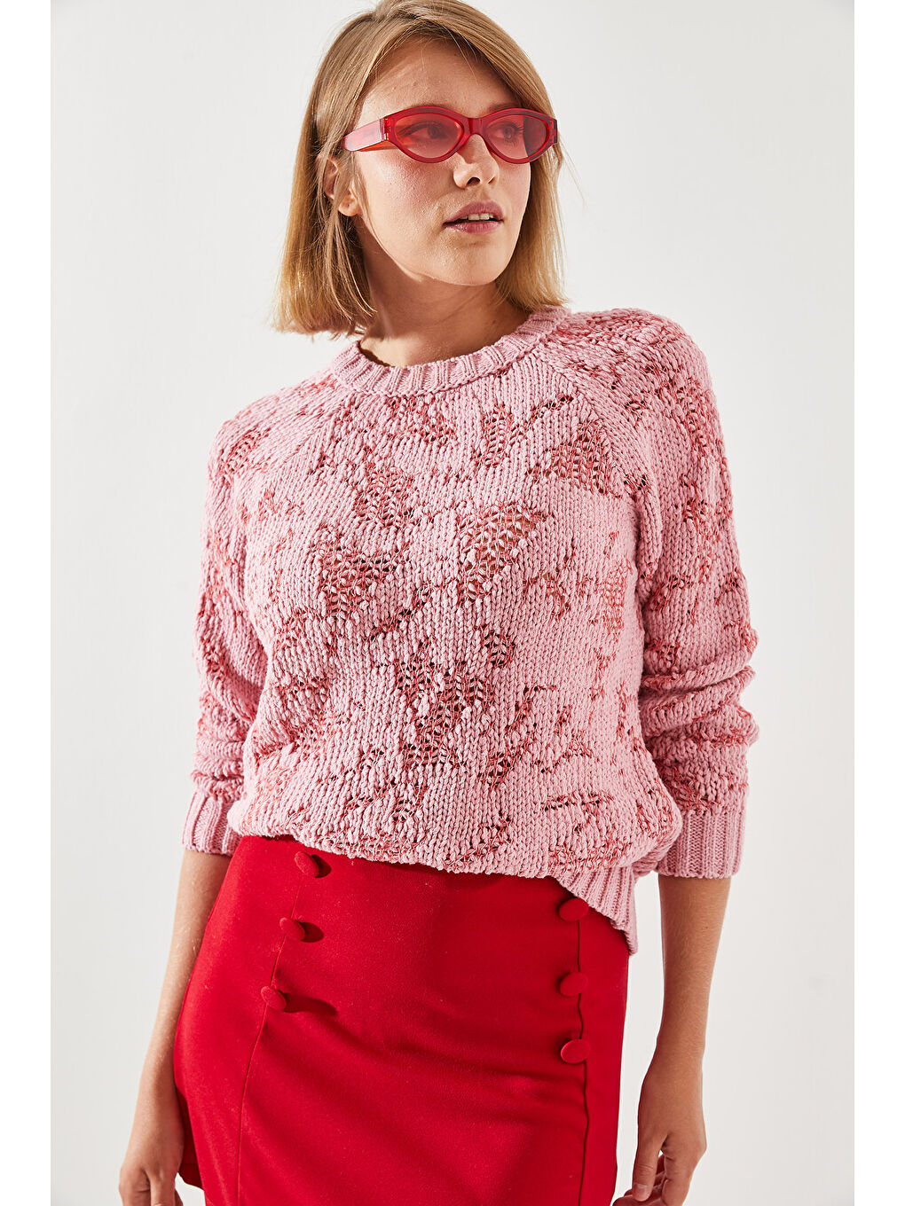 Pembe Kadın Triko Kazak-4