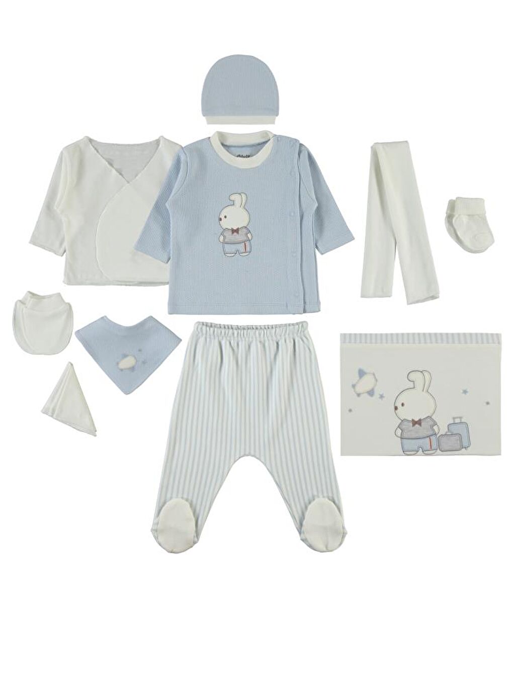 Mavi Baby Papyonlu Ayıcık Nakışlı Zıbın Setleri