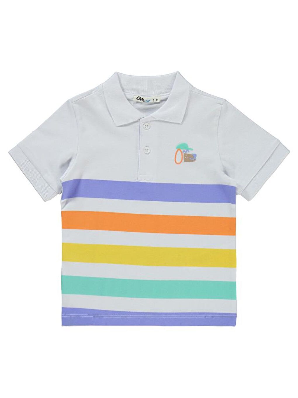 Beyaz Boys Köpek Nakışlı Çizgili 2-5 Yaş Tişört