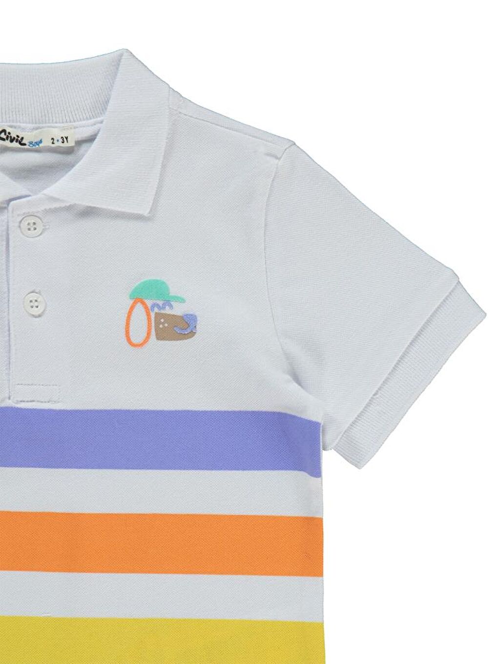 Beyaz Boys Köpek Nakışlı Çizgili 2-5 Yaş Tişört-1