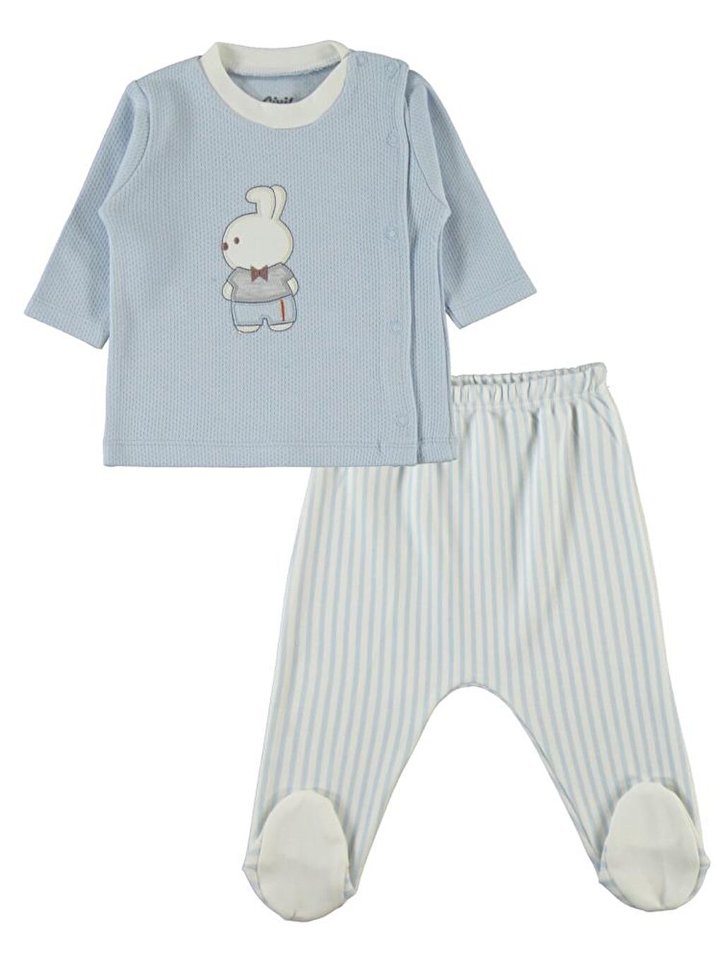 Mavi Baby Papyonlu Ayıcık Nakışlı Zıbın Setleri-1