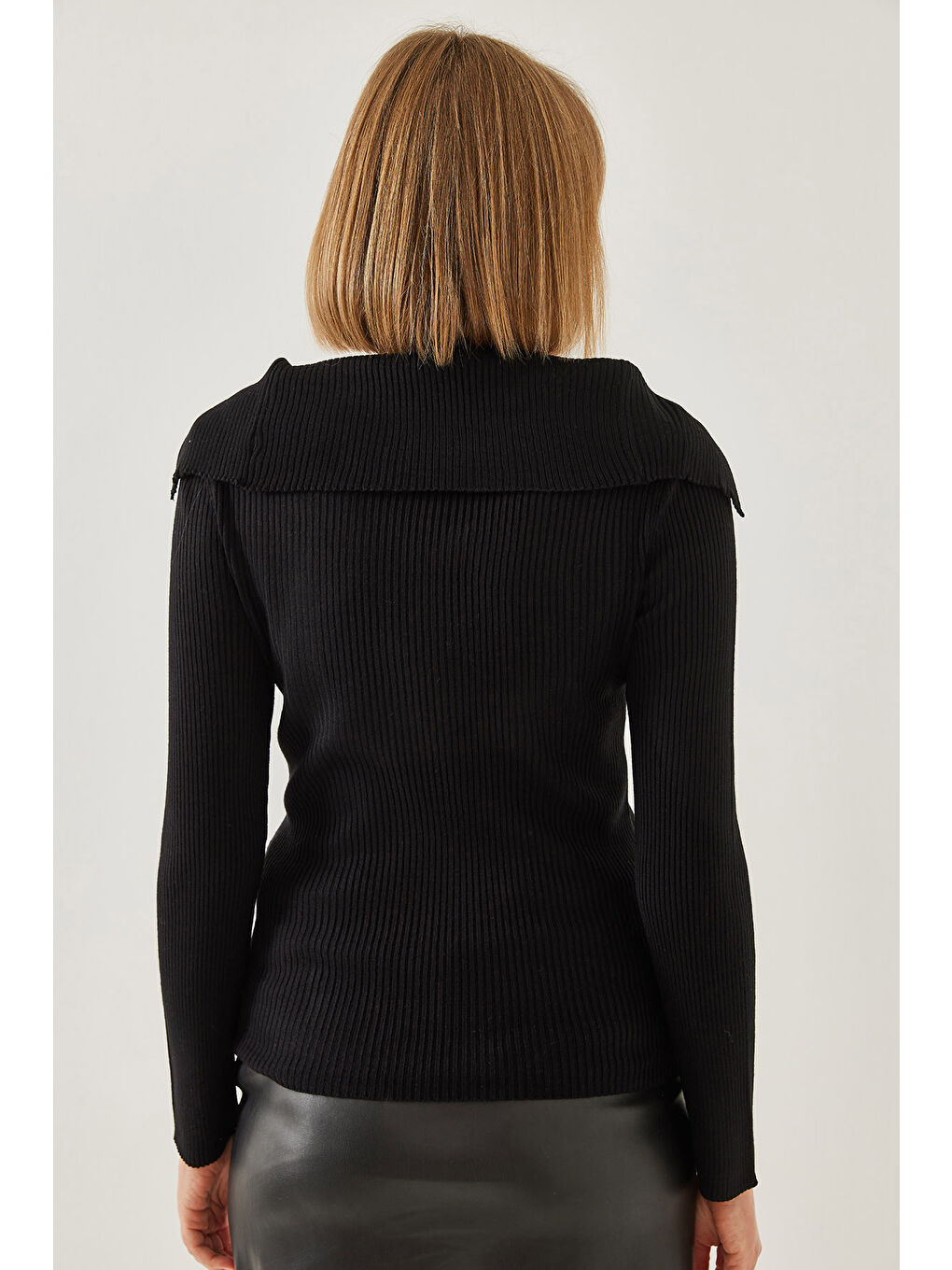 Siyah Kadın Şal Yaka Triko Kazak-3