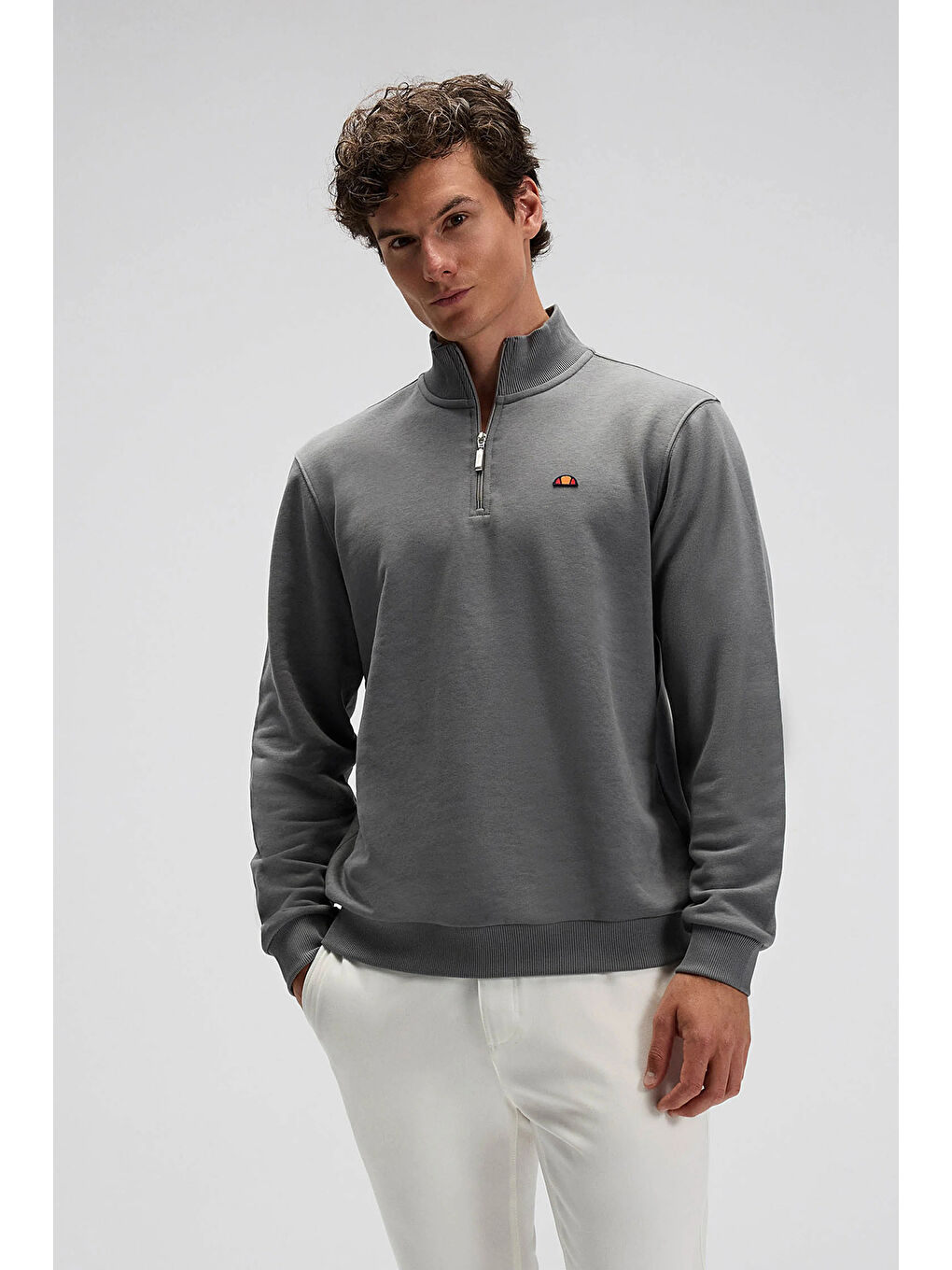 Antrasit Pamuklu Regular Fit Yarım Fermuarlı Dik Yaka Sweat EM580-ANT