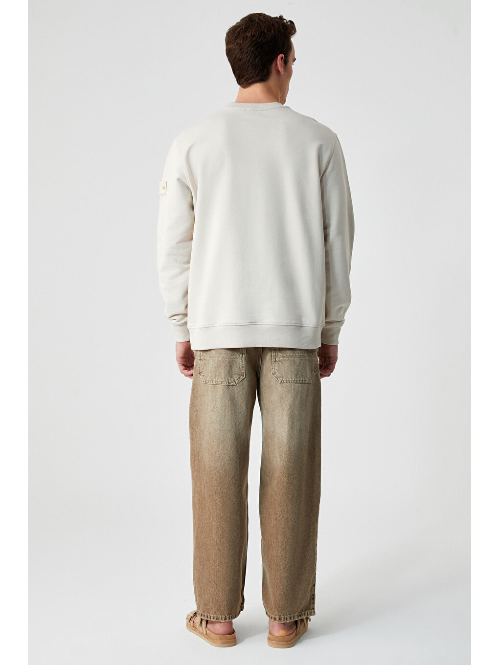 Ollıe Erkek Bisiklet Yaka Regular Uzun Kollu Nakış Detaylı Bej Sweatshirt-6