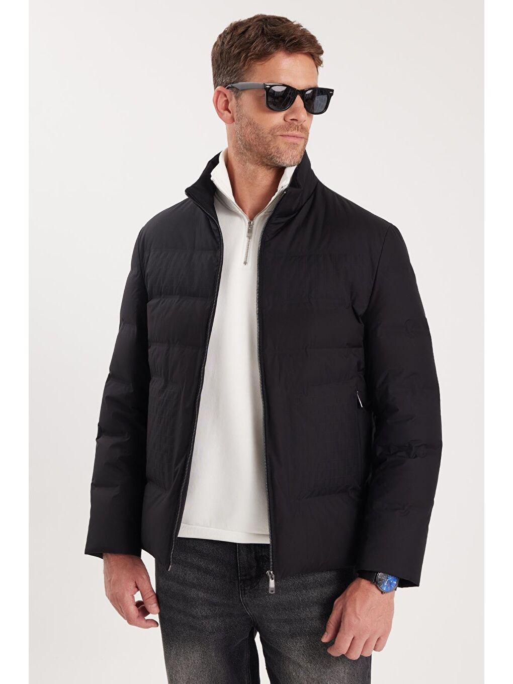 Erkek Regular Fit Klasik Kesim Kaz Tüyü Çift Cepli Fermuarlı Sıcak Tutan Siyah Mont-3