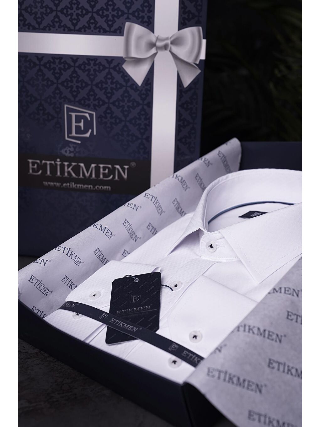 Beyaz Baklava Desen Slimfit Erkek Gömlek-3