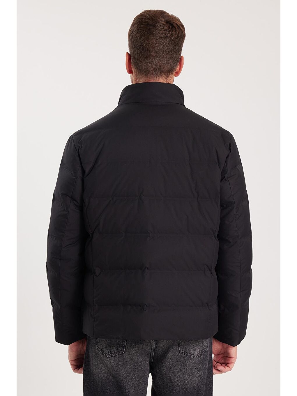 Erkek Regular Fit Klasik Kesim Kaz Tüyü Çift Cepli Fermuarlı Sıcak Tutan Siyah Mont-6