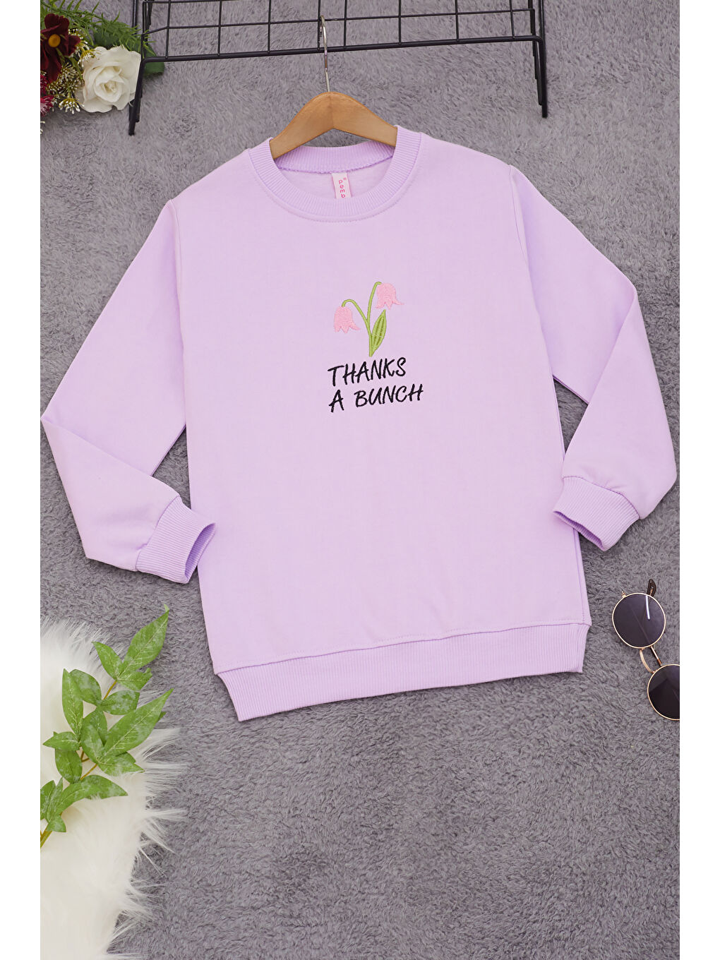 Pembe Life Kids Club Lila Lale Nakışlı Kız Çocuk Sweatshirt 17212 - 2