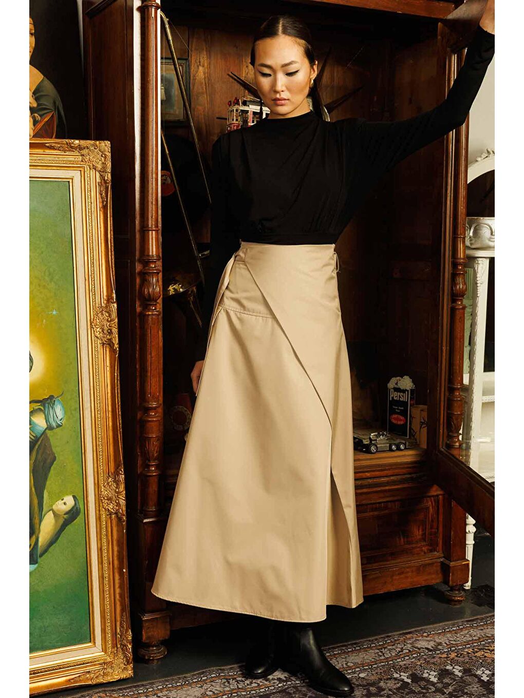 Asimetrik Limited Etek - Bej-1