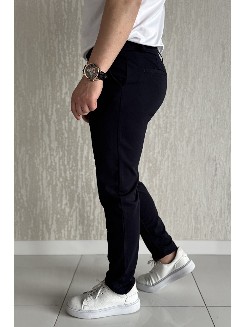 Lacivert Bel Bağcıklı Fermuarlı Erkek Jogger Pantolon-1