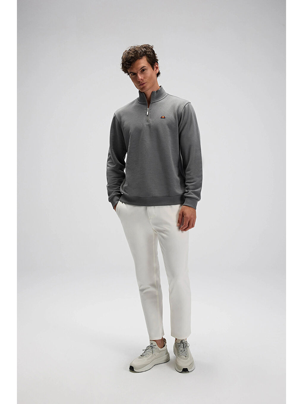 Antrasit Pamuklu Regular Fit Yarım Fermuarlı Dik Yaka Sweat EM580-ANT-2