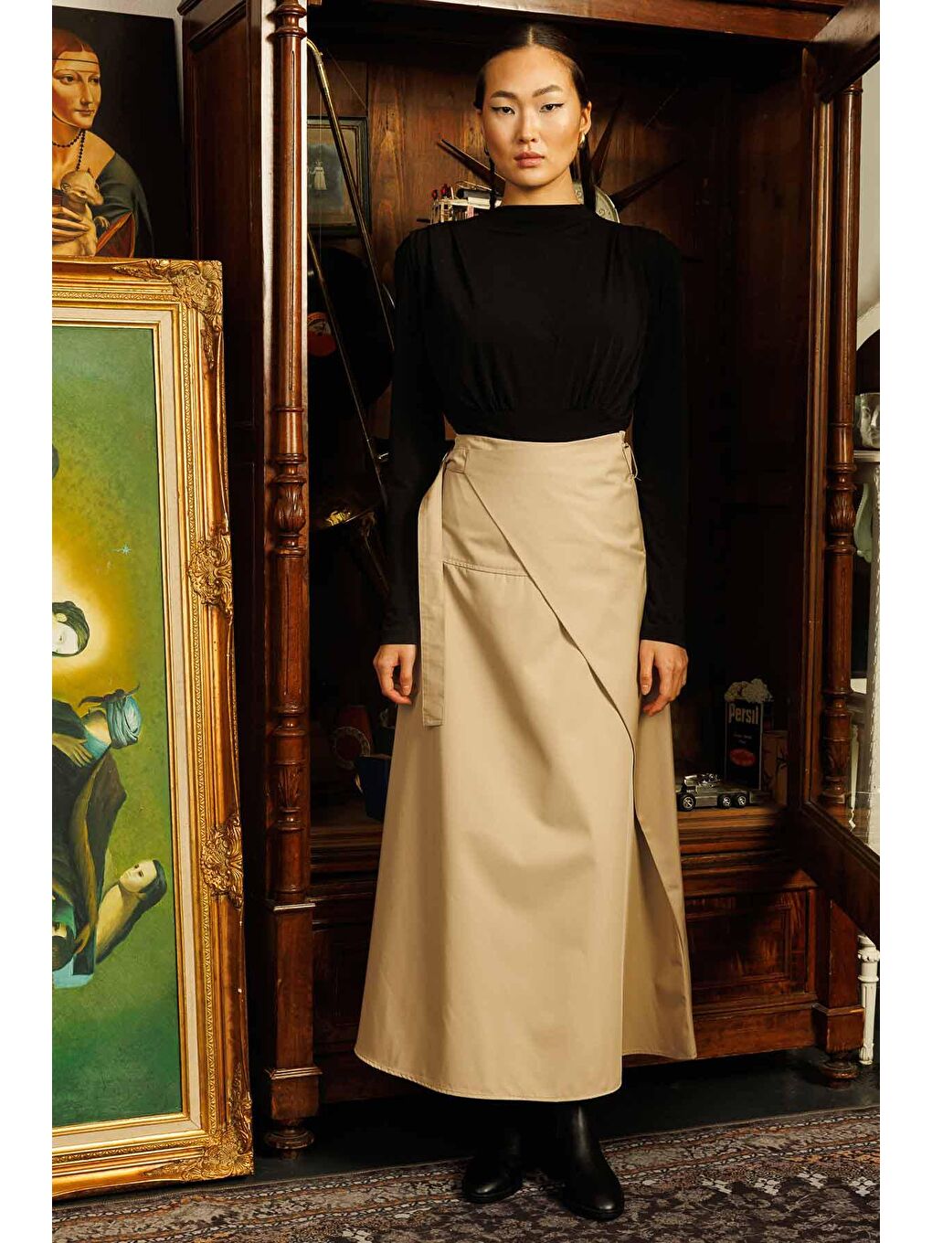 Asimetrik Limited Etek - Bej-3