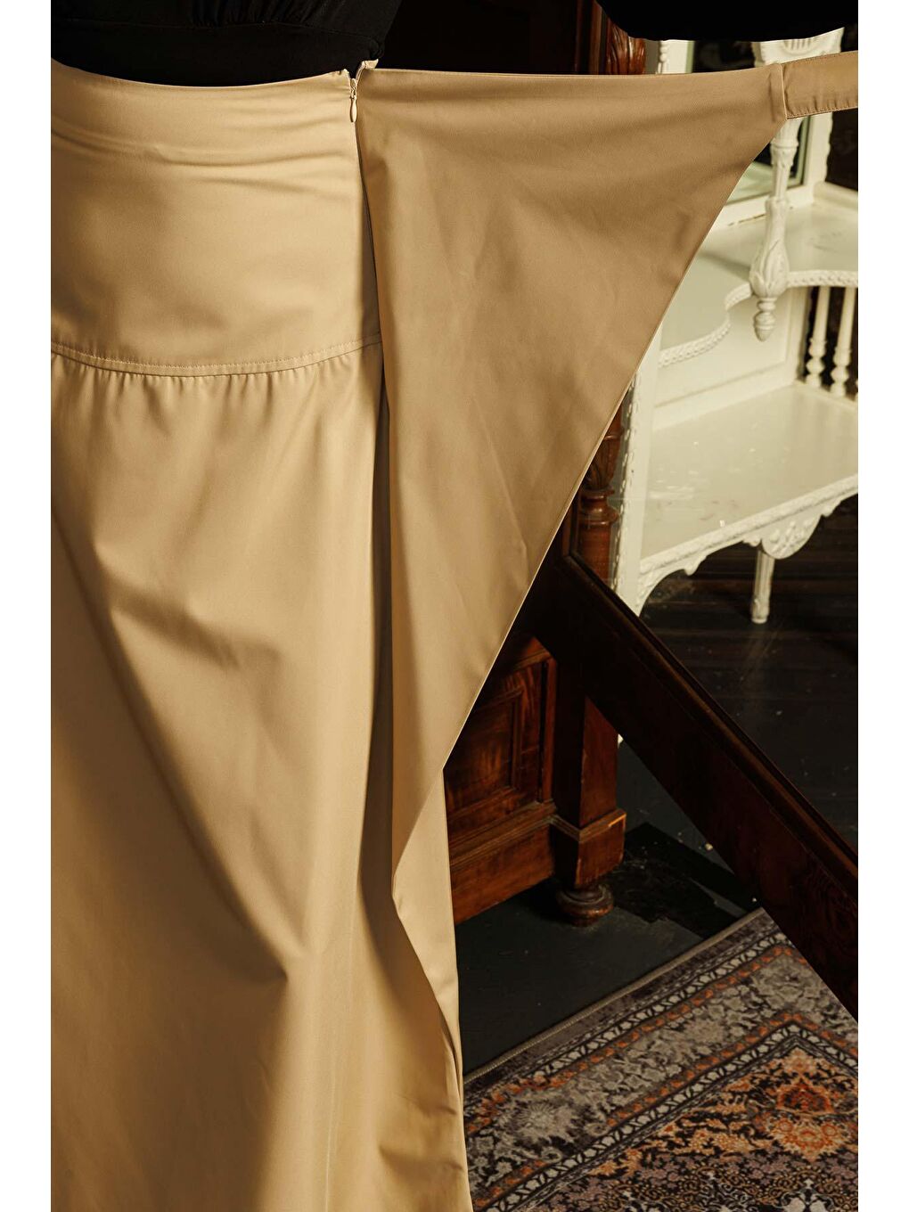 Asimetrik Limited Etek - Bej-4