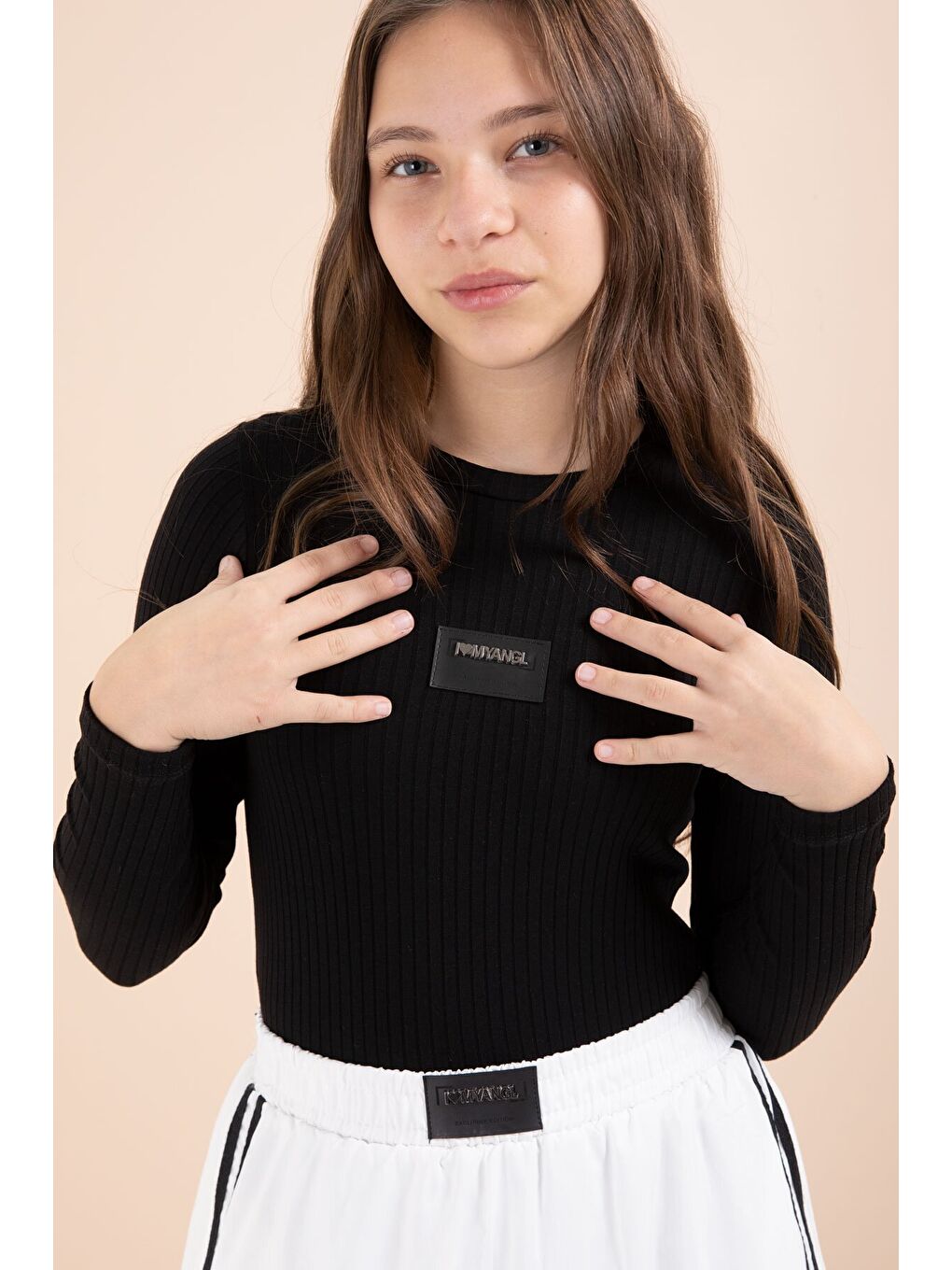 Beyaz Şeritli Balon Etekli Uzun Kol Badili 2li Kız Çocuk Takım 23464-2