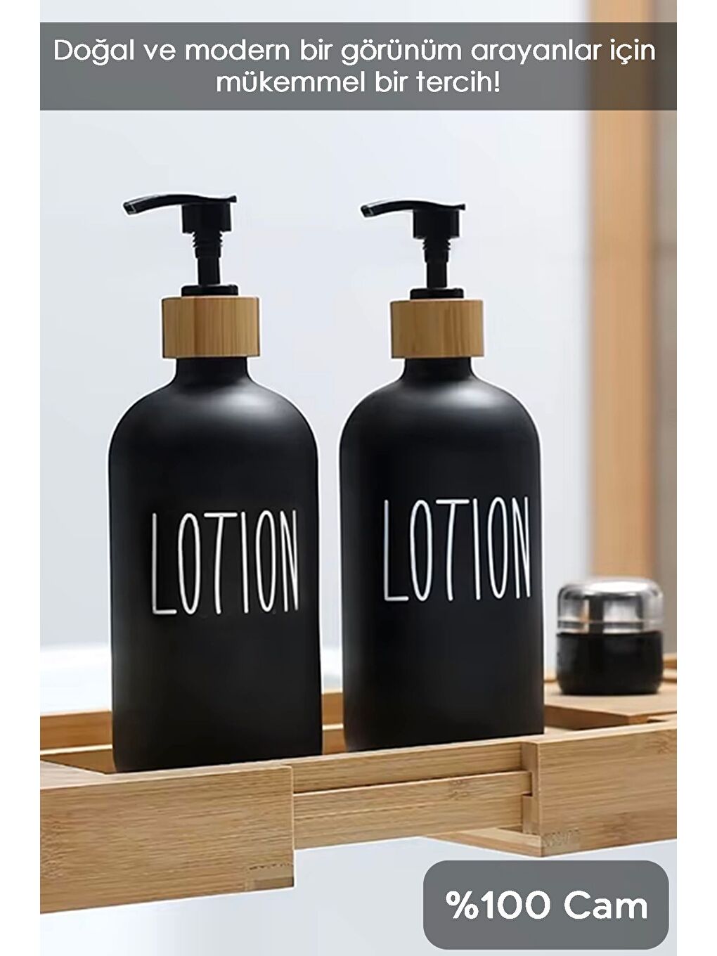 2 Adet Banyo Sıvı Sabunluk Cam Losyon Şampuan Şişesi 500 ml Siyah-2