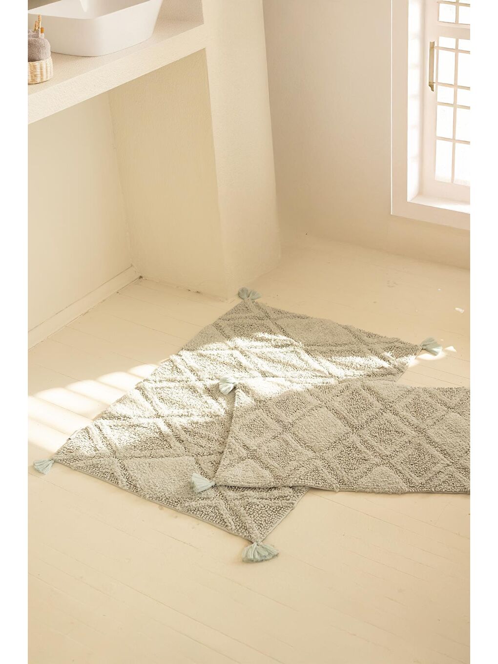 Yeşil MAXI PUSKULLU BANYO PASPASI 40x60 + 60x90 MINT-1