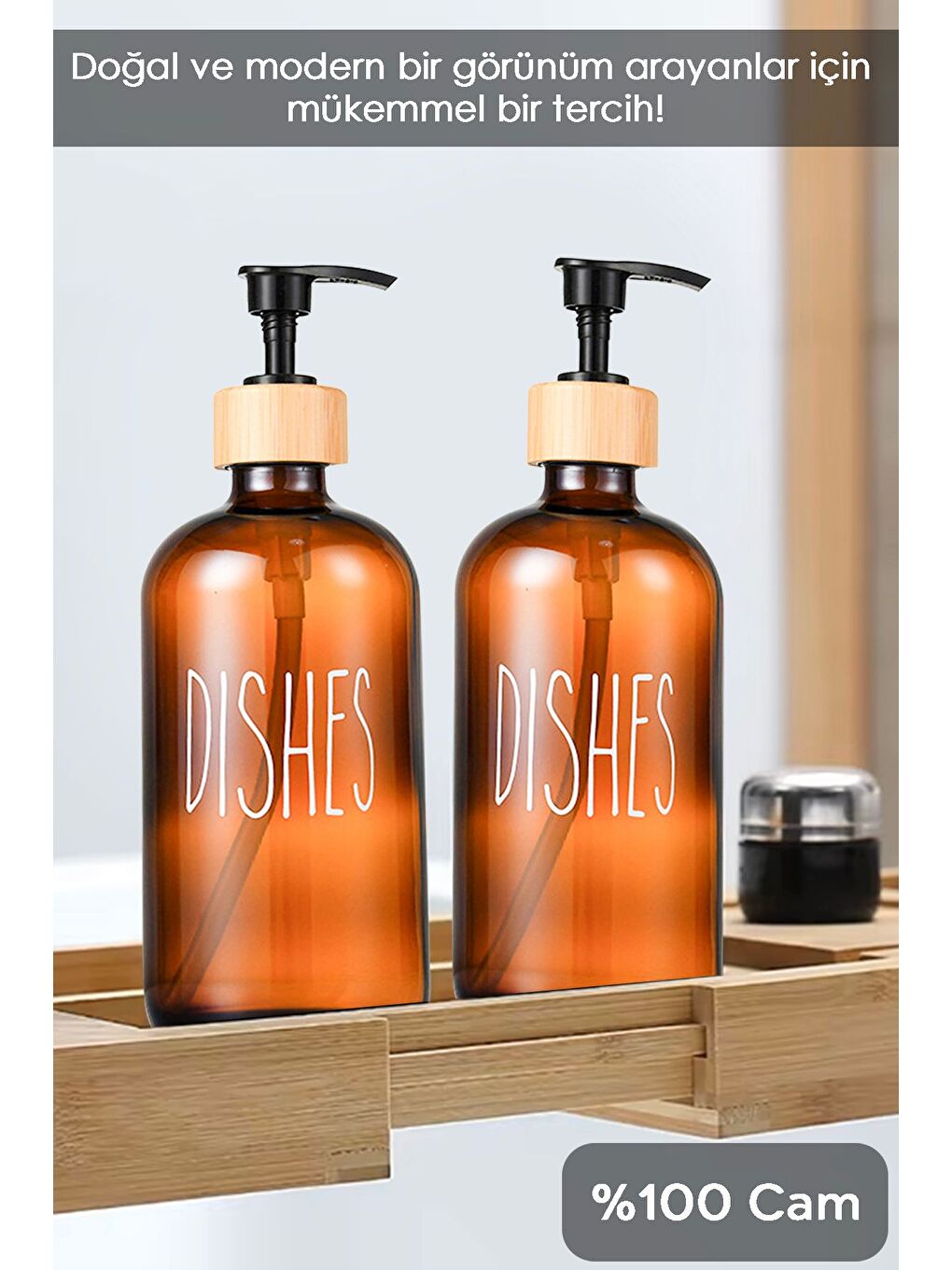 Turuncu 2 Adet Mutfak Sıvı Sabunluk Cam Bulaşık Deterjanı Şişesi 500 ml Amber-2