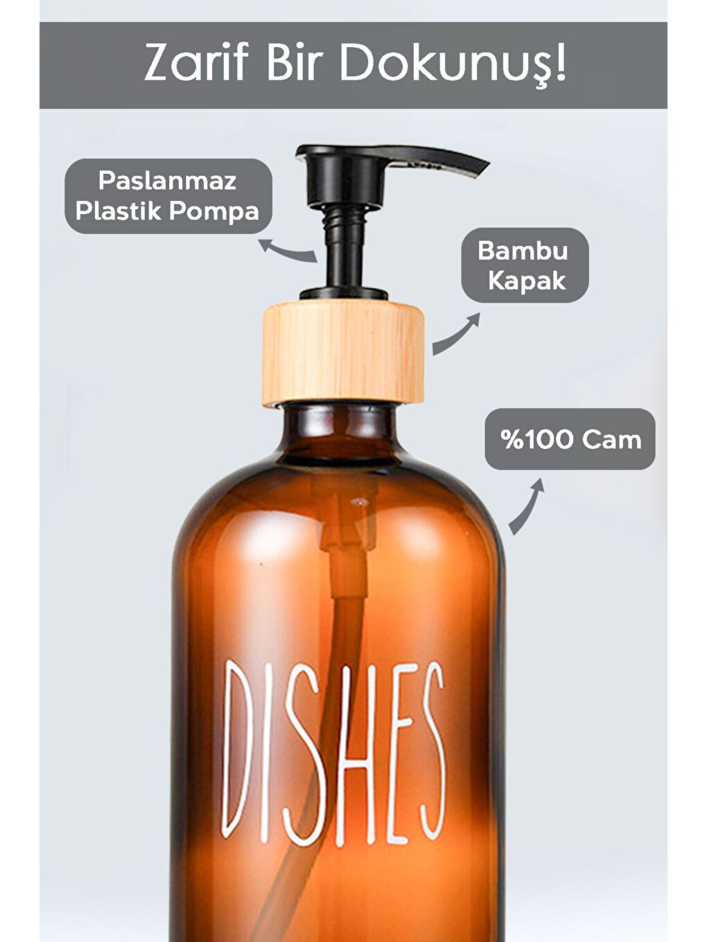 Turuncu 1 Adet Mutfak Sıvı Sabunluk Cam Bulaşık Deterjanı Şişesi 500 ml Amber-2