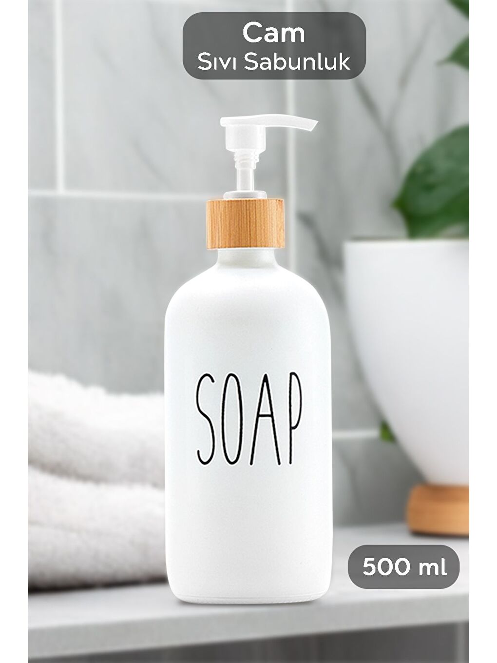 1 Adet Mutfak Banyo Sıvı Sabunluk Cam Sıvı Sabun Şişesi 500 ml Beyaz