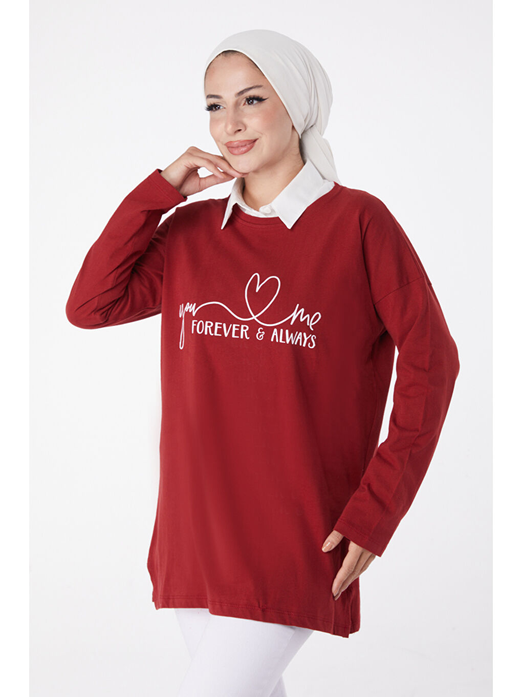 TOFİSA Düz Bisiklet Yaka Kadın Bordo Baskılı Sweat - 26238