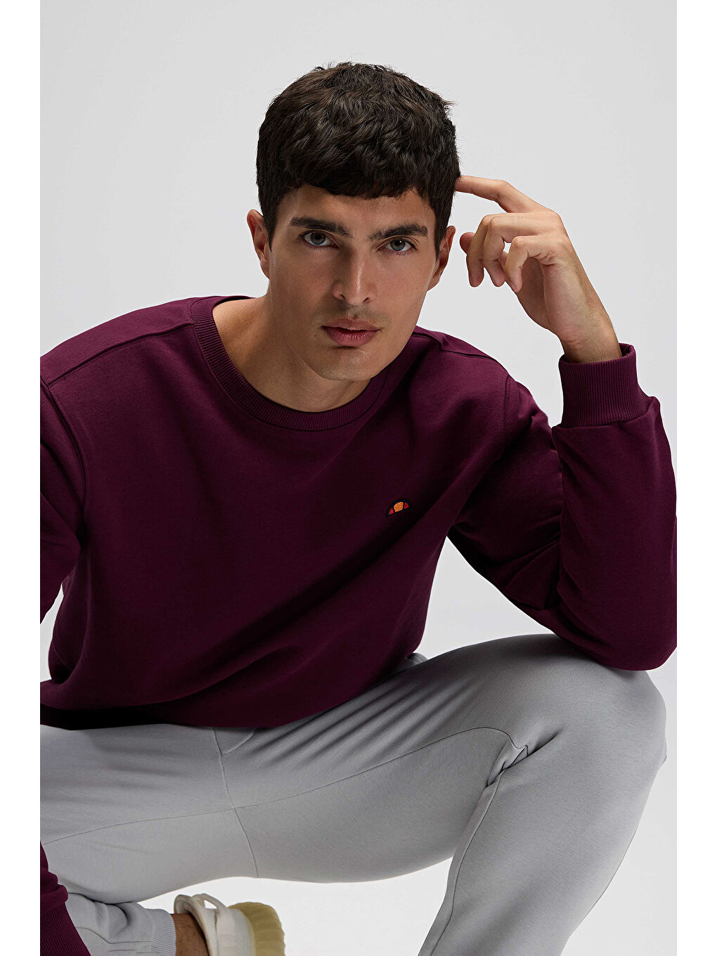 Bordo Pamuklu Regular Fit Bisiklet Yaka Logolu Sweat EM579-BRD-1