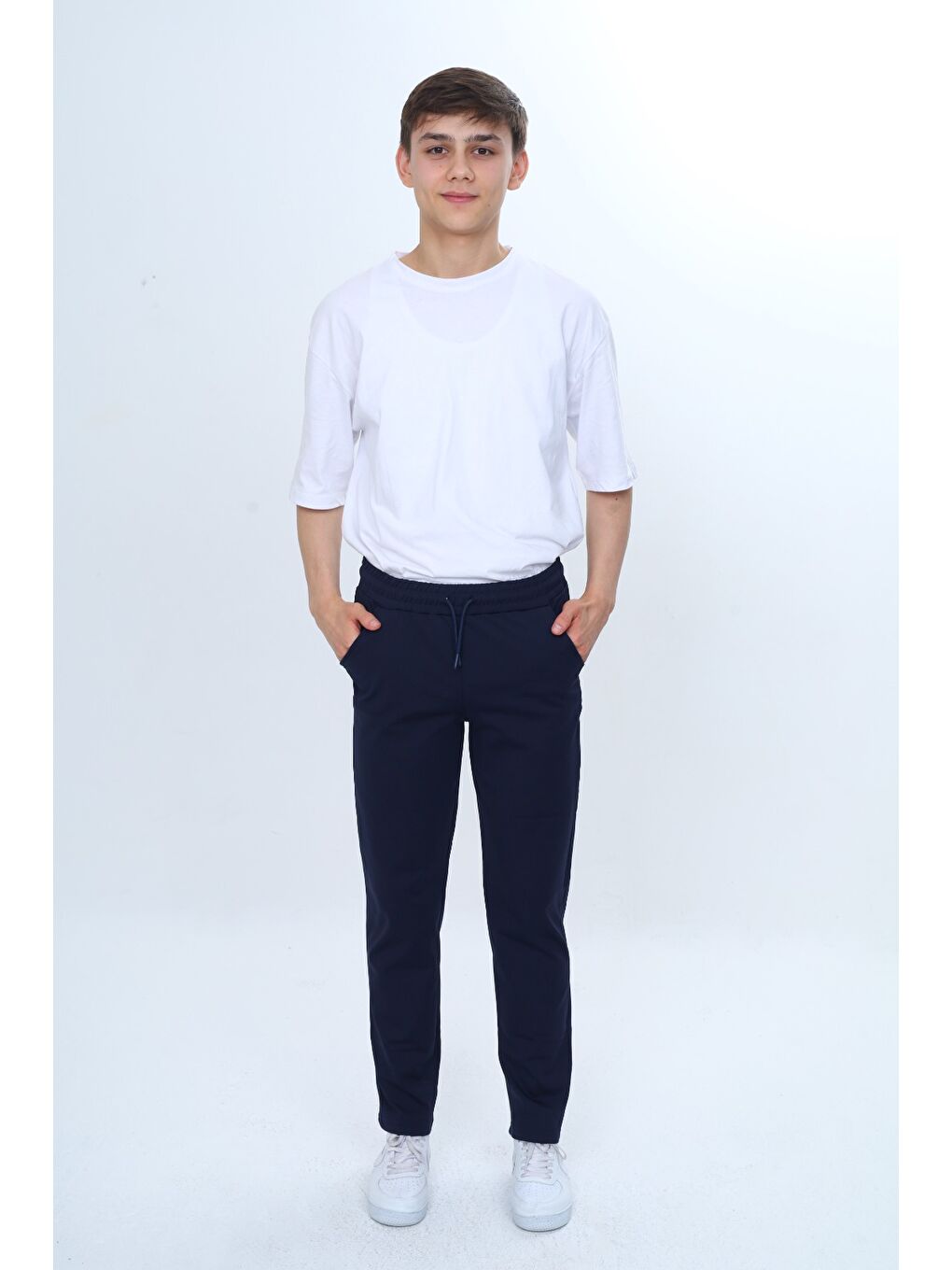 Lacivert Unisex Çocuk Beli Paçası Lastikli Cepli Basic Eşofman Altı-5