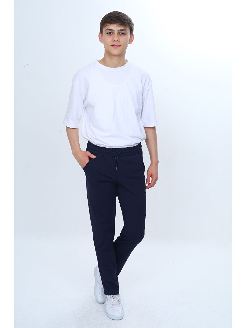 Lacivert Unisex Çocuk Beli Paçası Lastikli Cepli Basic Eşofman Altı-6